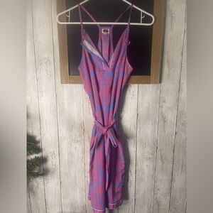 Mudpie Women's Size S Pink & Blue Abstract Print V Neck Halter Dress